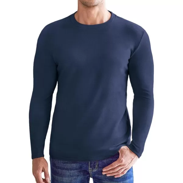 Ekouaer Mens Long Sleeve Shirts Crew Neck Fleece Thermal Undershirts Midweight Sweatshirts Soft Base Layer Pullover Tee TopsNavy Blue