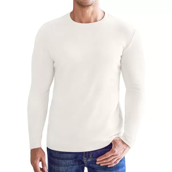 Ekouaer Mens Long Sleeve Shirts Crew Neck Fleece Thermal Undershirts Midweight Sweatshirts Soft Base Layer Pullover Tee TopsWhite