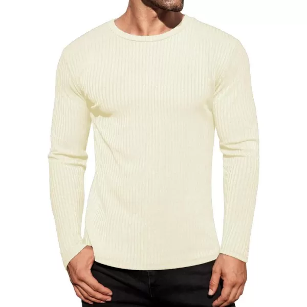 Ekouaer Mens Long Sleeve Shirts Ribbed Pullover Sweater Sim Fit Thermal Tops Crew Neck Stretchy Undershirts SXXLBeige