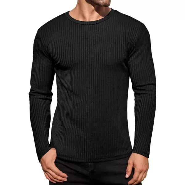 Ekouaer Mens Long Sleeve Shirts Ribbed Pullover Sweater Sim Fit Thermal Tops Crew Neck Stretchy Undershirts SXXLBlack