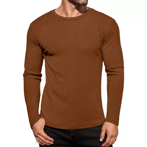 Ekouaer Mens Long Sleeve Shirts Ribbed Pullover Sweater Sim Fit Thermal Tops Crew Neck Stretchy Undershirts SXXLBrown