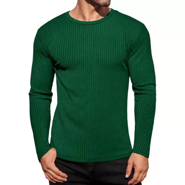 Ekouaer Mens Long Sleeve Shirts Ribbed Pullover Sweater Sim Fit Thermal Tops Crew Neck Stretchy Undershirts SXXLDeep Green