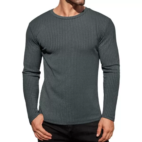 Ekouaer Mens Long Sleeve Shirts Ribbed Pullover Sweater Sim Fit Thermal Tops Crew Neck Stretchy Undershirts SXXLDeep Grey