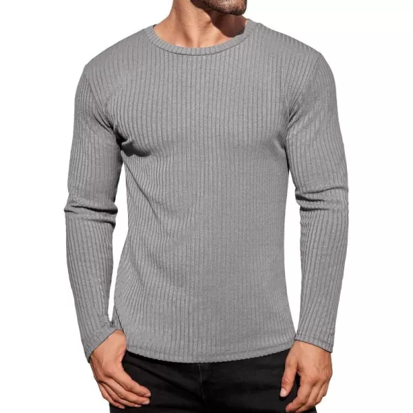 Ekouaer Mens Long Sleeve Shirts Ribbed Pullover Sweater Sim Fit Thermal Tops Crew Neck Stretchy Undershirts SXXLGrey