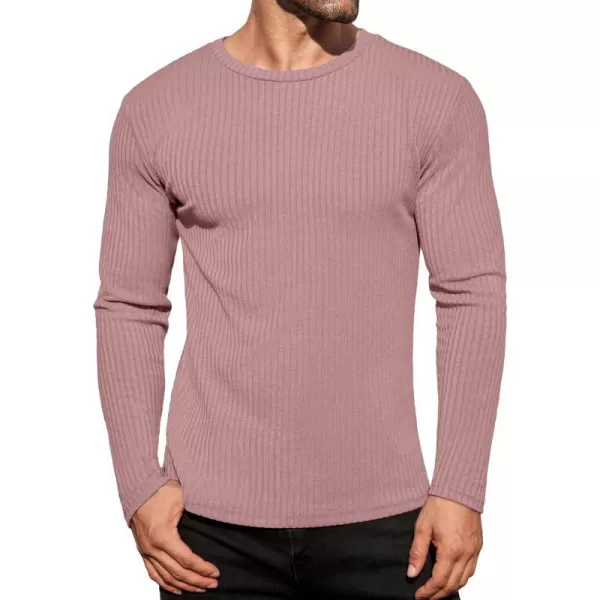 Ekouaer Mens Long Sleeve Shirts Ribbed Pullover Sweater Sim Fit Thermal Tops Crew Neck Stretchy Undershirts SXXLPink