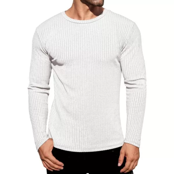 Ekouaer Mens Long Sleeve Shirts Ribbed Pullover Sweater Sim Fit Thermal Tops Crew Neck Stretchy Undershirts SXXLWhite