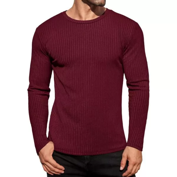 Ekouaer Mens Long Sleeve Shirts Ribbed Pullover Sweater Sim Fit Thermal Tops Crew Neck Stretchy Undershirts SXXLWine Red