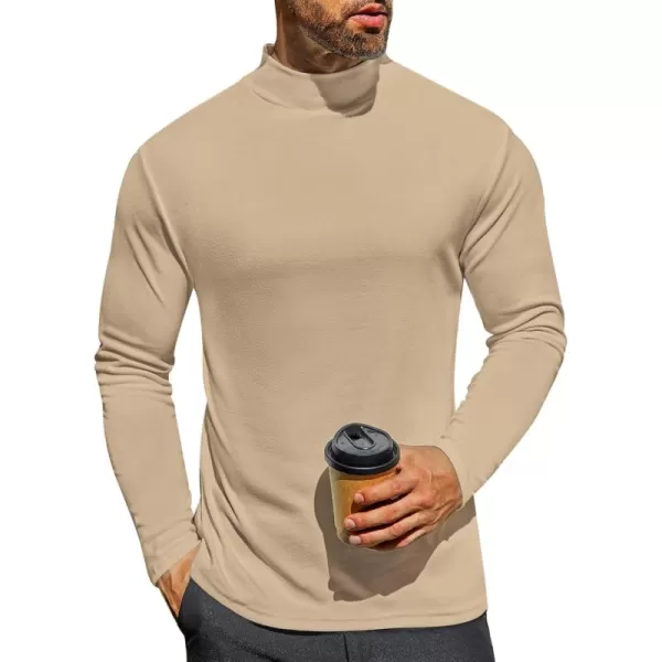 Ekouaer Mens Mock Turtleneck Long Sleeve Turtle Neck Shirts Lightweight Undershirt Thermal Pullover SweaterKhaki