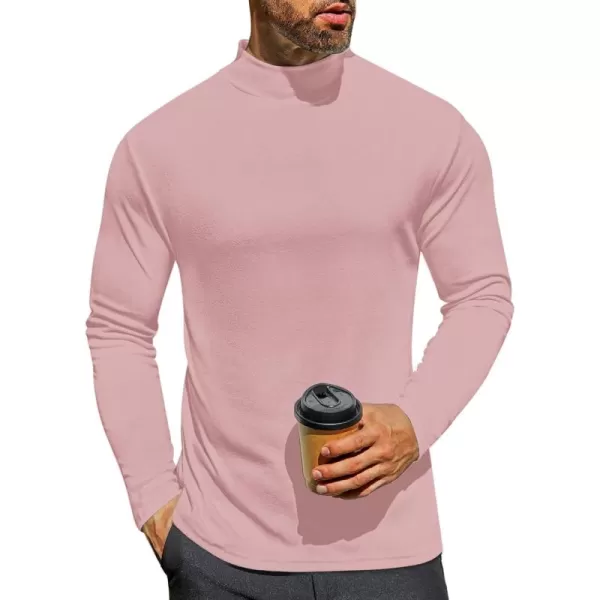 Ekouaer Mens Mock Turtleneck Long Sleeve Turtle Neck Shirts Lightweight Undershirt Thermal Pullover SweaterPink