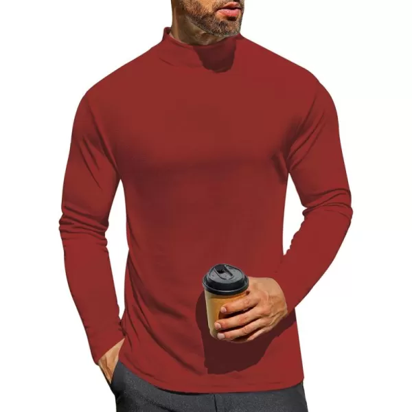 Ekouaer Mens Mock Turtleneck Long Sleeve Turtle Neck Shirts Lightweight Undershirt Thermal Pullover SweaterWine Red