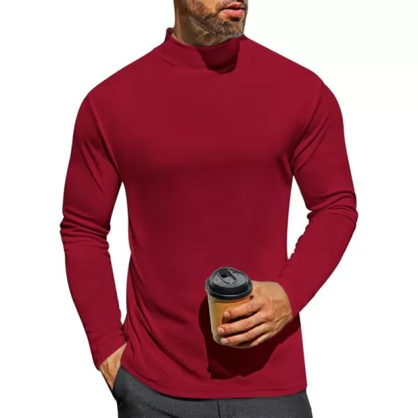 Ekouaer Mens Mock Turtleneck Shirts Long Sleeve Basic Turtle Neck Undershirt Lightweight Thermal Pullover SweaterWine Red