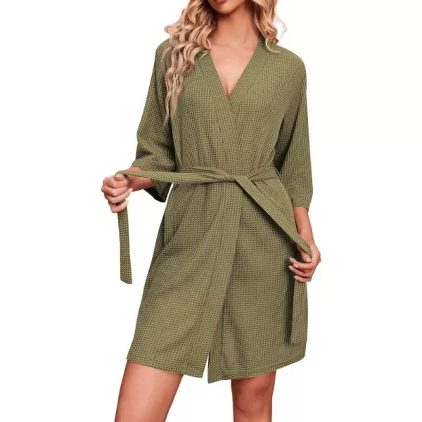 Ekouaer Robes for Women Waffle Knit Bathrobe Soft Lightweight Knee Length Loungewear SXXLArmy Green