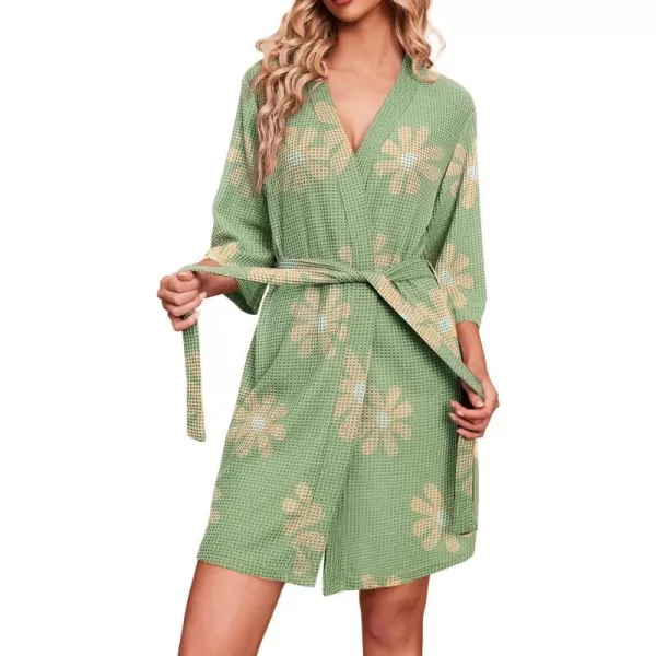 Ekouaer Robes for Women Waffle Knit Bathrobe Soft Lightweight Knee Length Loungewear SXXLFloral Green