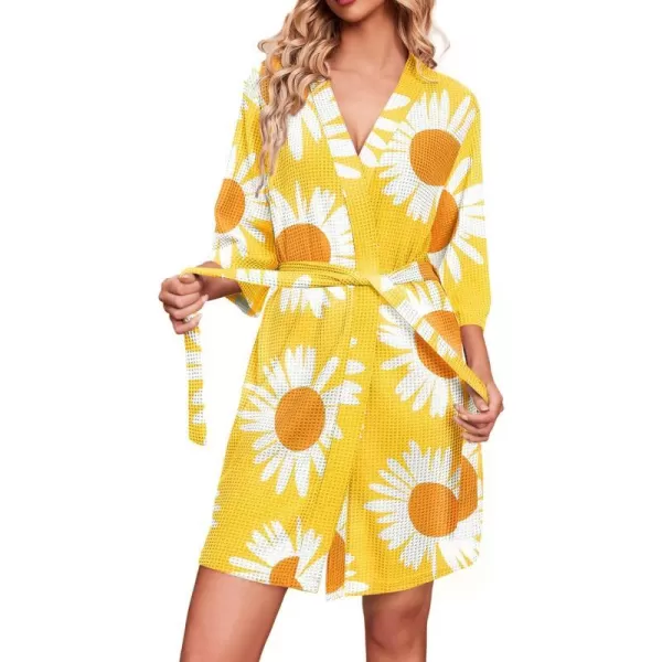 Ekouaer Robes for Women Waffle Knit Bathrobe Soft Lightweight Knee Length Loungewear SXXLFloral Yellow