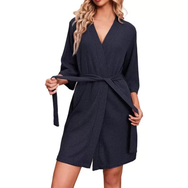 Ekouaer Robes for Women Waffle Knit Bathrobe Soft Lightweight Knee Length Loungewear SXXLNavy Blue