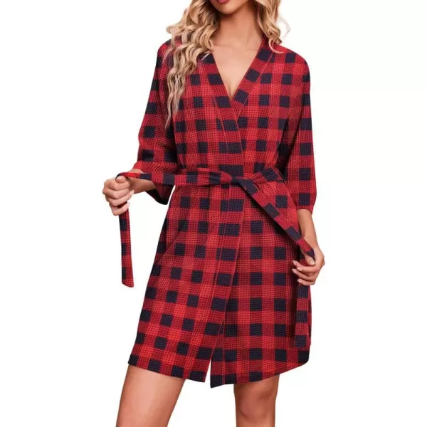 Ekouaer Robes for Women Waffle Knit Bathrobe Soft Lightweight Knee Length Loungewear SXXLRed Plaid