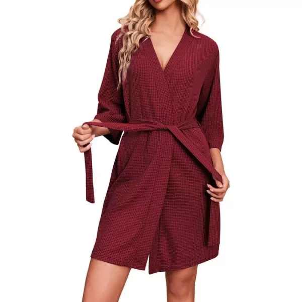 Ekouaer Robes for Women Waffle Knit Bathrobe Soft Lightweight Knee Length Loungewear SXXLWine Red