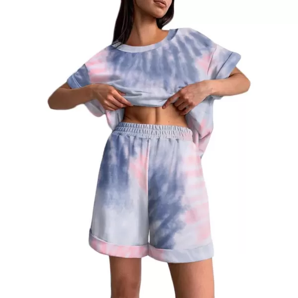 Ekouaer Shorts Pajama Set for Women Soft Casual Lounge Sets Short Sleeve 2 Piece Outfits with Pockets SXXXLGrey Tie Dye