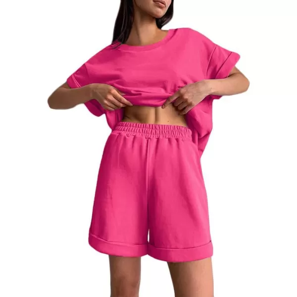 Ekouaer Shorts Pajama Set for Women Soft Casual Lounge Sets Short Sleeve 2 Piece Outfits with Pockets SXXXLHot Pink