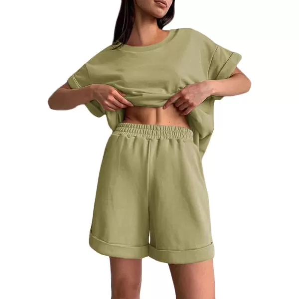 Ekouaer Shorts Pajama Set for Women Soft Casual Lounge Sets Short Sleeve 2 Piece Outfits with Pockets SXXXLLight Green