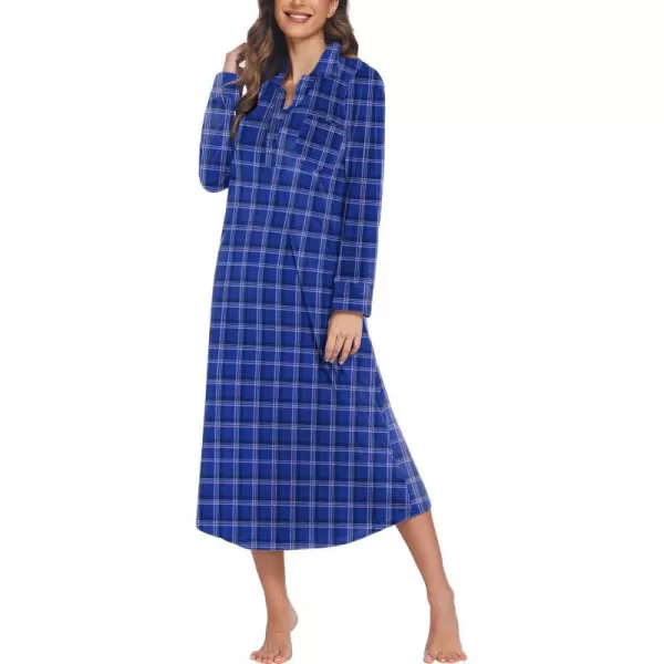 Ekouaer Women Flannel Nightgown Full Length Boyfriend Nightshirt Plaid Long Sleep Dress with Button Loungewear SXXLClear Blue Plaid