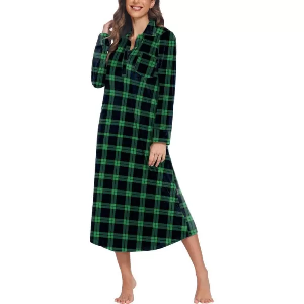 Ekouaer Women Flannel Nightgown Full Length Boyfriend Nightshirt Plaid Long Sleep Dress with Button Loungewear SXXLGreen Plaid