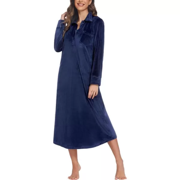 Ekouaer Women Flannel Nightgown Full Length Boyfriend Nightshirt Plaid Long Sleep Dress with Button Loungewear SXXLNavy Blue