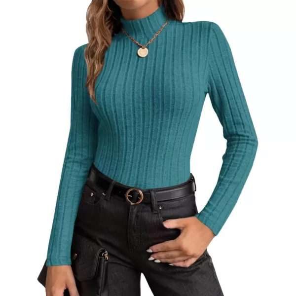 Ekouaer Womens Mock Turtleneck Long Sleeve Shirts Fall Ribbed Tops Fleece Basic Layering Soft Thermal Undershirts TeeBlue Green