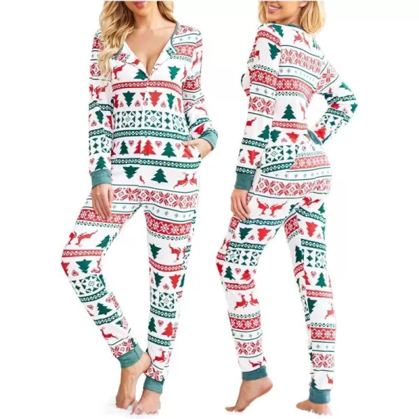 Ekouaer Womens Onesies Pajamas with Butt Flap Button Down Union Suit Thermal One Piece PajamasElk Christmas Tree