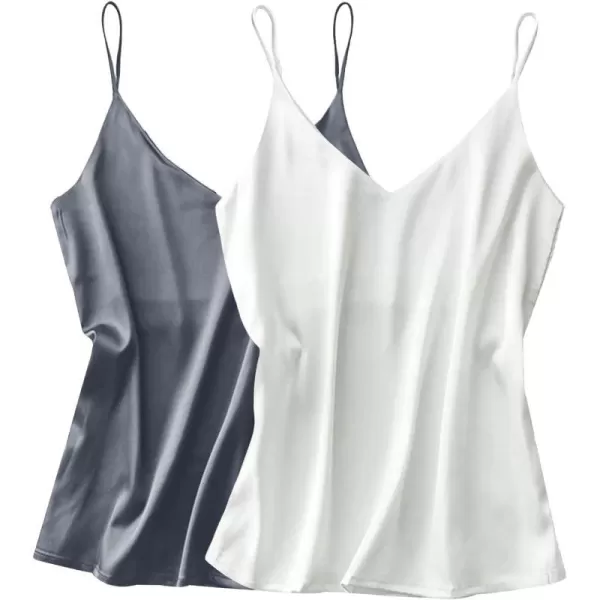 Ekouaer Womens Silk Satin Tank Top 2 Pack V Neck Basic Camisole2 Pack Greywhite