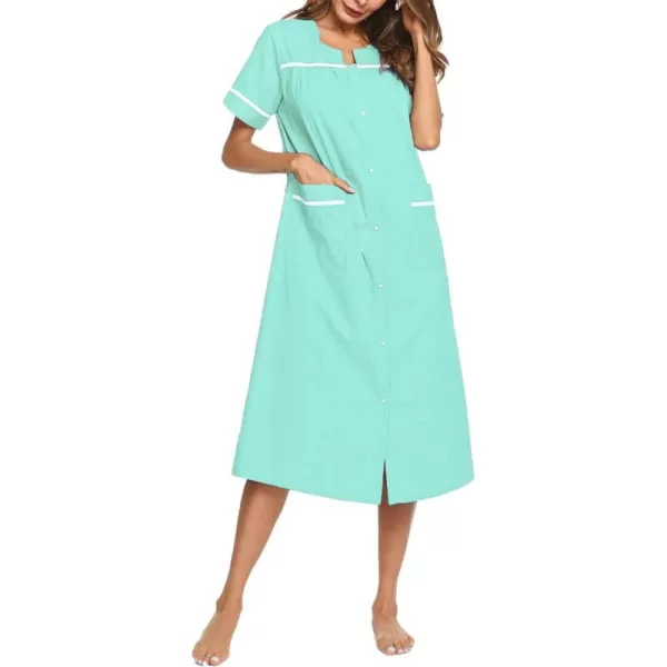 Ekouaer Womens Sleepwear SnapFront DusterHouse Dress with PocketsShort Sleeve NightgownHousecoatSummer Robe SXXLLight Green