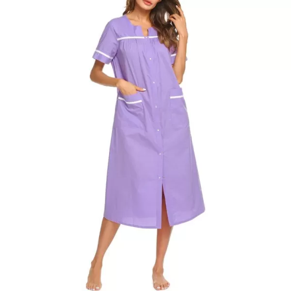 Ekouaer Womens Sleepwear SnapFront DusterHouse Dress with PocketsShort Sleeve NightgownHousecoatSummer Robe SXXLLilac