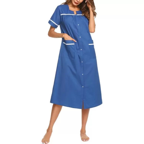 Ekouaer Womens Sleepwear SnapFront DusterHouse Dress with PocketsShort Sleeve NightgownHousecoatSummer Robe SXXLNavy