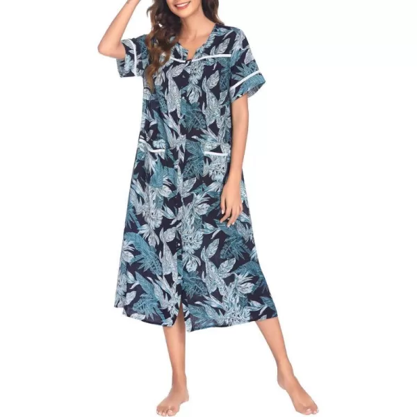 Ekouaer Womens Sleepwear SnapFront DusterHouse Dress with PocketsShort Sleeve NightgownHousecoatSummer Robe SXXLPattern5