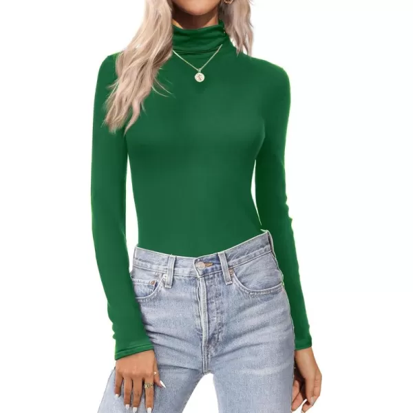 Ekouaer Womens Turtleneck Long Sleeve Shirts Fall Fashion Lightweight Base Layer Solid Slim Fit Thermal Underwear TopsDark Green