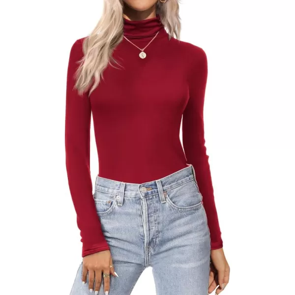 Ekouaer Womens Turtleneck Long Sleeve Shirts Fall Fashion Lightweight Base Layer Solid Slim Fit Thermal Underwear TopsDark Red