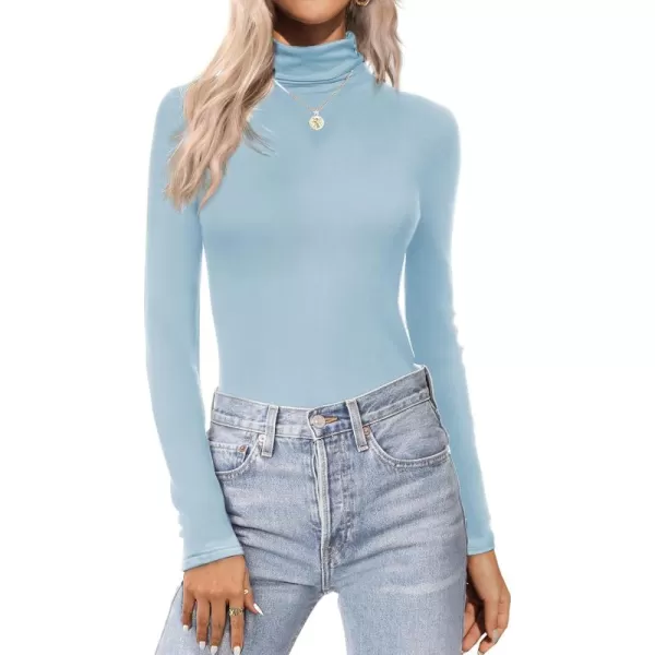 Ekouaer Womens Turtleneck Long Sleeve Shirts Fall Fashion Lightweight Base Layer Solid Slim Fit Thermal Underwear TopsLight Blue