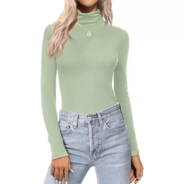 Ekouaer Womens Turtleneck Long Sleeve Shirts Fall Fashion Lightweight Base Layer Solid Slim Fit Thermal Underwear TopsLight Green