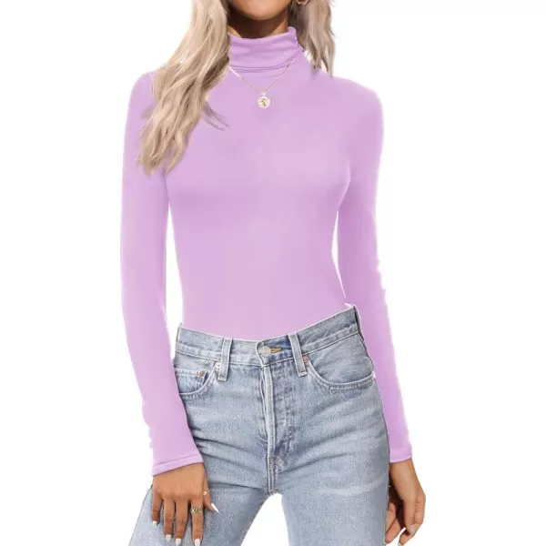 Ekouaer Womens Turtleneck Long Sleeve Shirts Fall Fashion Lightweight Base Layer Solid Slim Fit Thermal Underwear TopsPurple