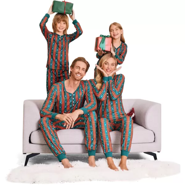 Ekouaer Matching Family Christmas Pajama Sets Womens Mens Kids Pjs Long Sleeve Sleepwear Holiday Lounge SetsKids Green Redbuffalo Plaid