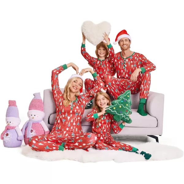 Ekouaer Matching Family Christmas Pajama Sets Womens Mens Kids Pjs Long Sleeve Sleepwear Holiday Lounge SetsKids Redchristmas Tree