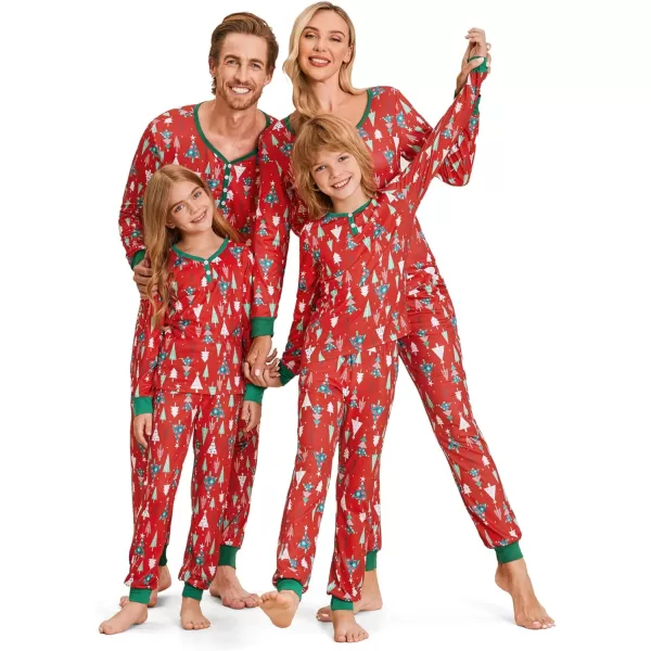 Ekouaer Matching Family Christmas Pajama Sets Womens Mens Kids Pjs Long Sleeve Sleepwear Holiday Lounge SetsKids Redchristmas Tree