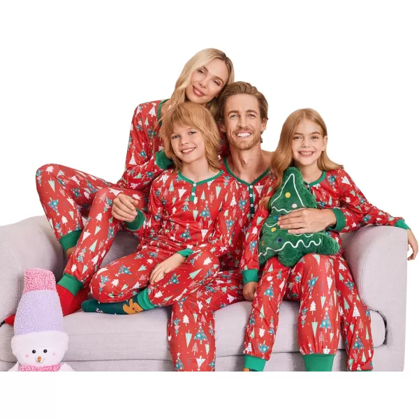 Ekouaer Matching Family Christmas Pajama Sets Womens Mens Kids Pjs Long Sleeve Sleepwear Holiday Lounge SetsKids Redchristmas Tree