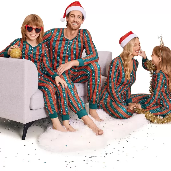 Ekouaer Matching Family Christmas Pajama Sets Womens Mens Kids Pjs Long Sleeve Sleepwear Holiday Lounge SetsMen Green Redbuffalo Plaid