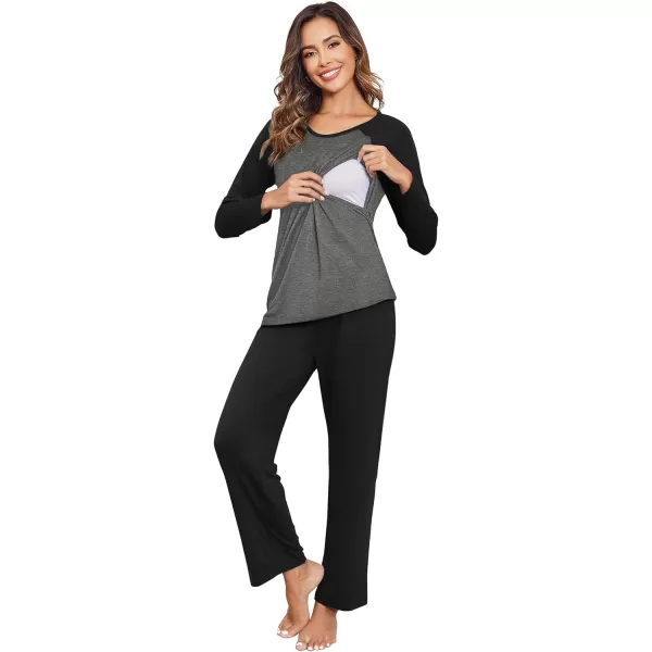 Ekouaer Maternity Pajama Sets Breastfeeding Sleepwear Double Layer Top  Bottom Pregnancy Pjs Nursing SetBlack