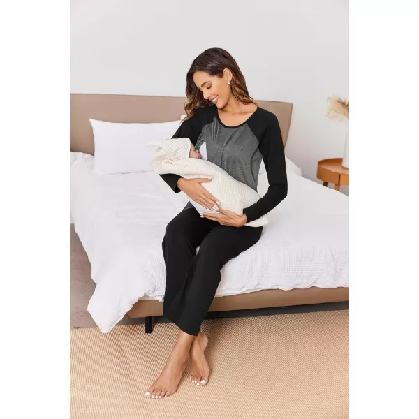 Ekouaer Maternity Pajama Sets Breastfeeding Sleepwear Double Layer Top  Bottom Pregnancy Pjs Nursing SetBlack