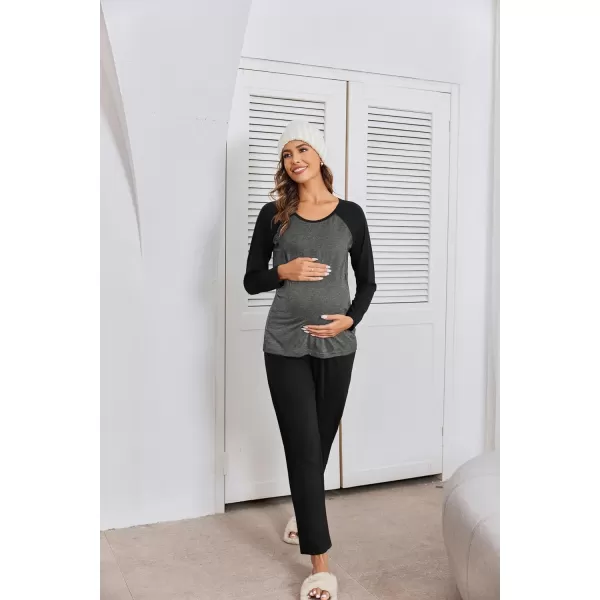 Ekouaer Maternity Pajama Sets Breastfeeding Sleepwear Double Layer Top  Bottom Pregnancy Pjs Nursing SetBlack