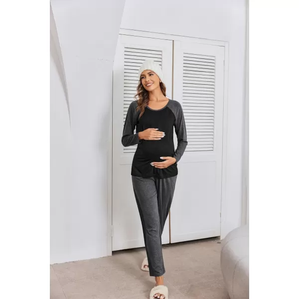 Ekouaer Maternity Pajama Sets Breastfeeding Sleepwear Double Layer Top  Bottom Pregnancy Pjs Nursing SetDark Grey Textile