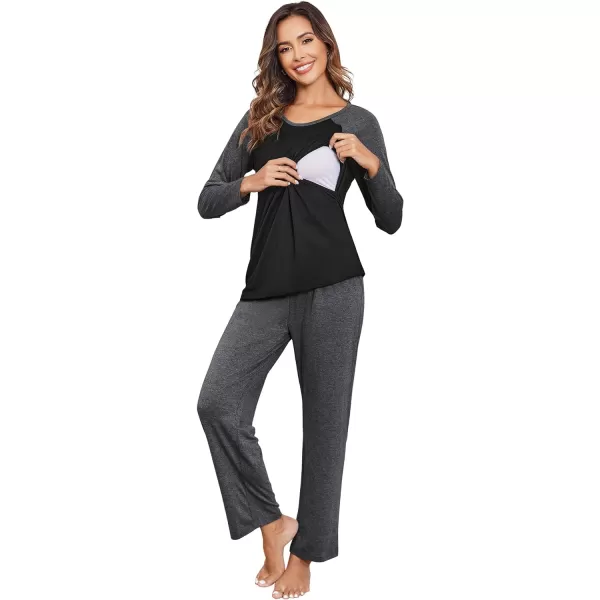 Ekouaer Maternity Pajama Sets Breastfeeding Sleepwear Double Layer Top  Bottom Pregnancy Pjs Nursing SetDark Grey Textile