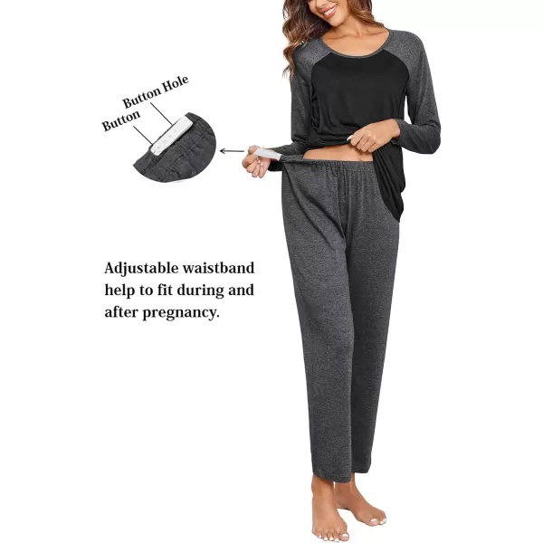 Ekouaer Maternity Pajama Sets Breastfeeding Sleepwear Double Layer Top  Bottom Pregnancy Pjs Nursing SetDark Grey Textile